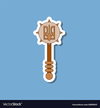 Paper sticker on stylish background ukrainian mace vector image