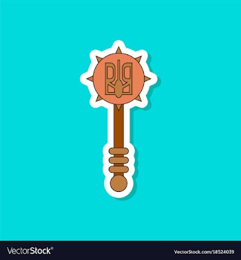 Paper sticker on stylish background ukrainian mace vector image