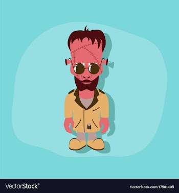 Paper sticker on stylish background zombie men vector image