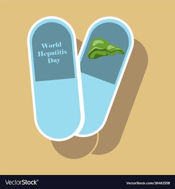 Paper sticker on theme world hepatitis day pills vector image