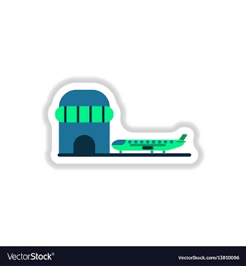 Paper sticker on white background airplane airport vector image