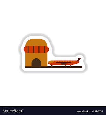 Paper sticker on white background airplane airport vector image