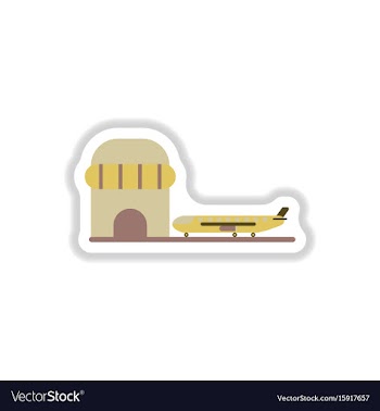 Paper sticker on white background airplane airport vector image