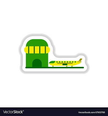 Paper sticker on white background airplane airport vector image