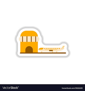 Paper sticker on white background airplane airport vector image