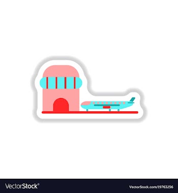 Paper sticker on white background airplane airport vector image