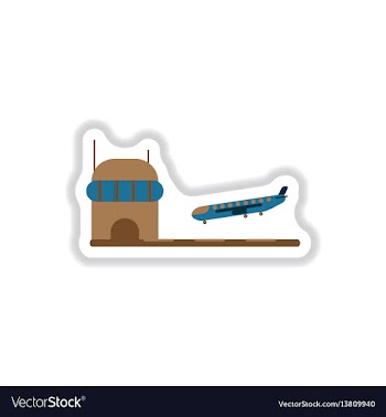 Paper sticker on white background airplane lands vector image