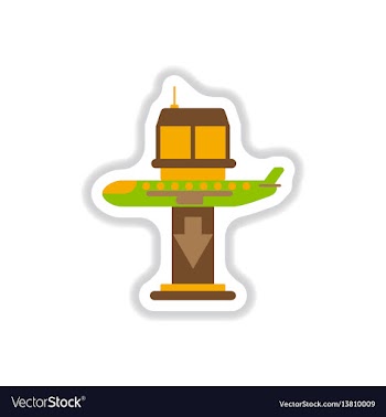 Paper sticker on white background airplane lands vector image