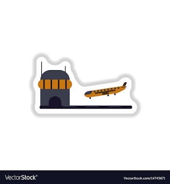 Paper sticker on white background airplane lands vector image