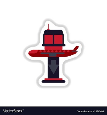 Paper sticker on white background airplane lands vector image