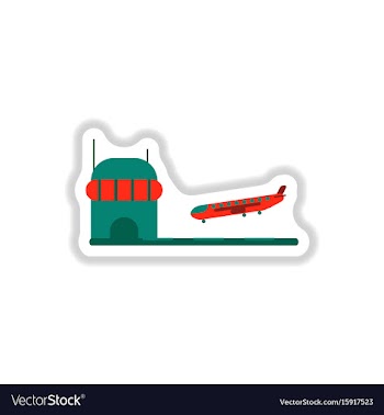 Paper sticker on white background airplane lands vector image
