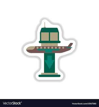 Paper sticker on white background airplane lands vector image