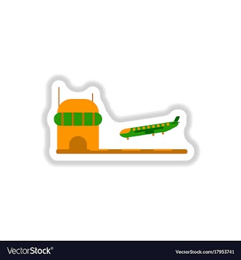 Paper sticker on white background airplane lands vector image