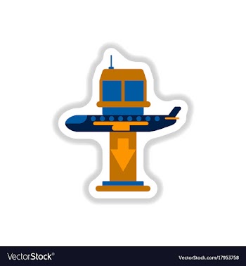 Paper sticker on white background airplane lands vector image