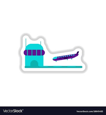 Paper sticker on white background airplane lands vector image