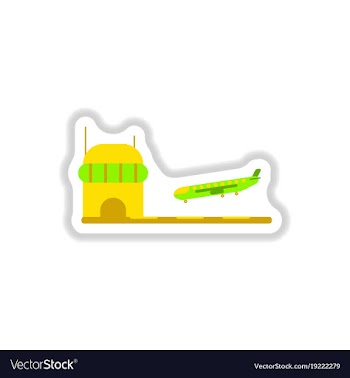 Paper sticker on white background airplane lands vector image