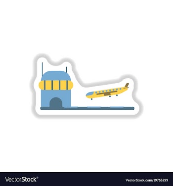 Paper sticker on white background airplane lands vector image