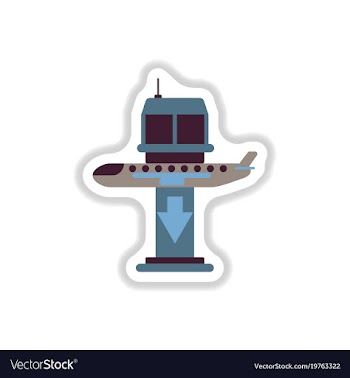 Paper sticker on white background airplane lands vector image