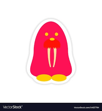 Paper sticker on white background arctic walrus vector image