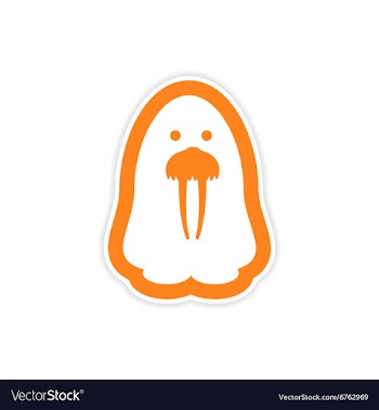 Paper sticker on white background Arctic walrus vector image
