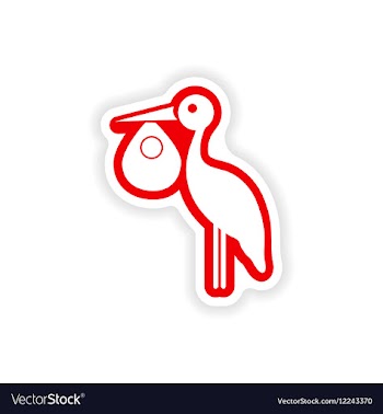 Paper sticker on white background Baby and Stork vector image