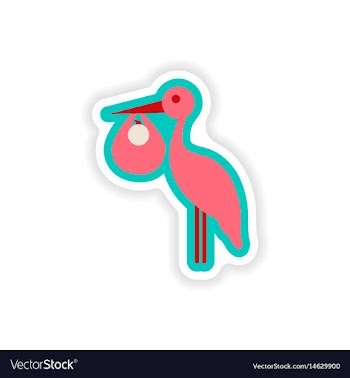 Paper sticker on white background baby and stork vector image