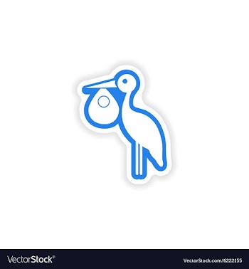 Paper sticker on white background Baby and Stork vector image