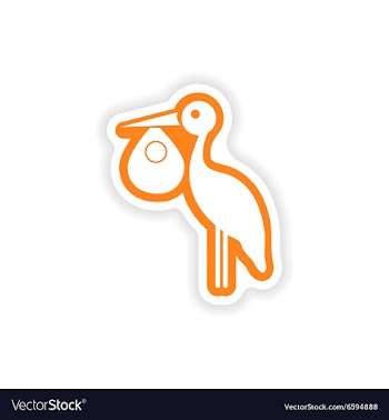 Paper sticker on white background Baby and Stork vector image