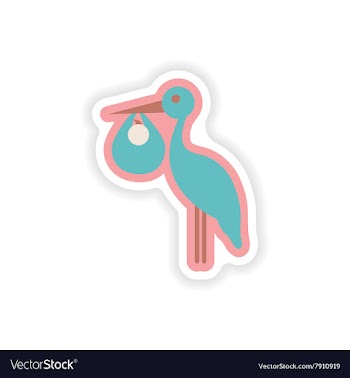 Paper sticker on white background Baby and Stork vector image