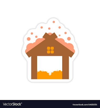 Paper sticker on white background barn in snow vector image