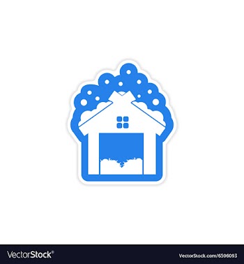 Paper sticker on white background barn in snow vector image