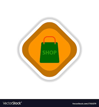 Paper sticker on white background basket shop vector image