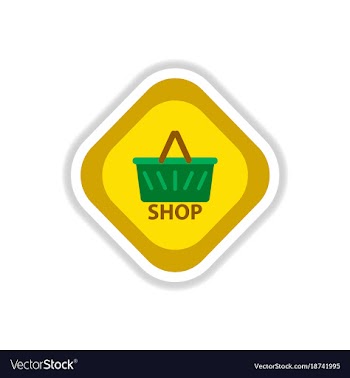 Paper sticker on white background basket shop vector image
