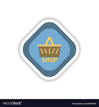 Paper sticker on white background basket shop vector image