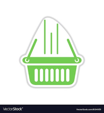 Paper sticker on white background basket shop vector image