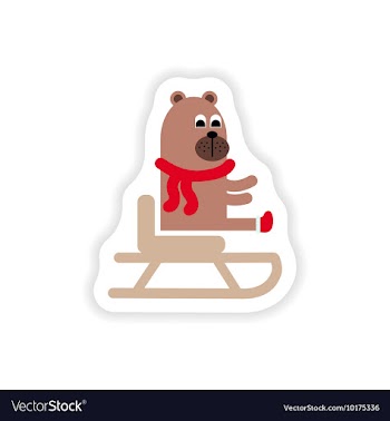 Paper sticker on white background Bear on sledge vector image
