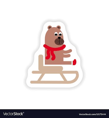 Paper sticker on white background Bear on sledge vector image