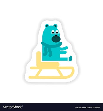 Paper sticker on white background Bear on sledge vector image