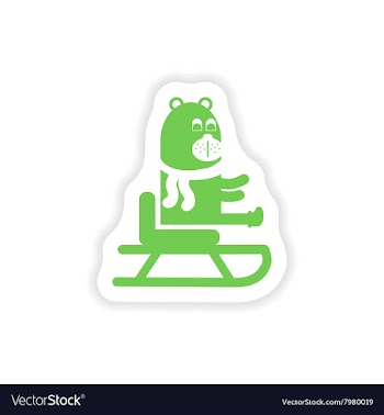 Paper sticker on white background Bear on sledge vector image