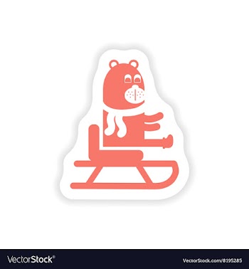 Paper sticker on white background Bear on sledge vector image