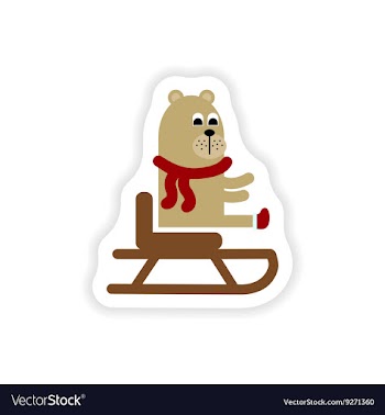 Paper sticker on white background Bear on sledge vector image