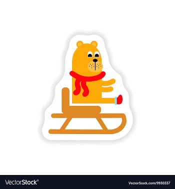 Paper sticker on white background Bear on sledge vector image