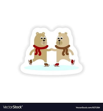 Paper sticker on white background Bear skating vector image