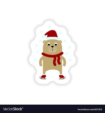 Paper sticker on white background Bear skating vector image