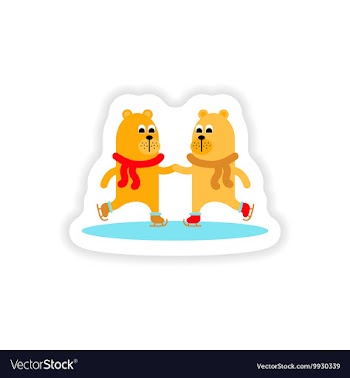 Paper sticker on white background Bear skating vector image
