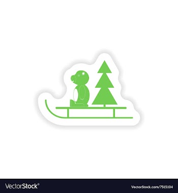 Paper sticker on white background Bear sled tree vector image