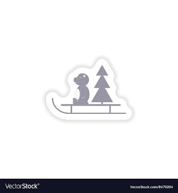 Paper sticker on white background Bear sled tree vector image