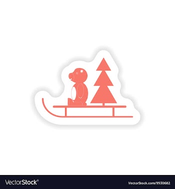 Paper sticker on white background Bear sled tree vector image