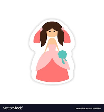 Paper sticker on white background beautiful bride vector image