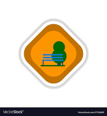 Paper sticker on white background bench tree vector image